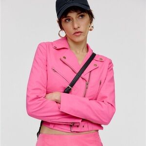 Anthropologie Pink Cropped Linen Jacket